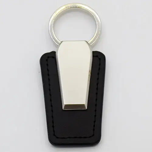 black leather and metal keychain